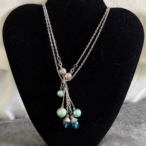 Elegant Silver Blue and Green Necklace